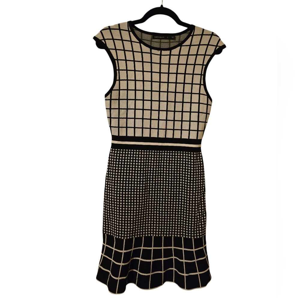 KAREN MILLEN Black & White Sleeveless Fit & Flare Dress - Size Small